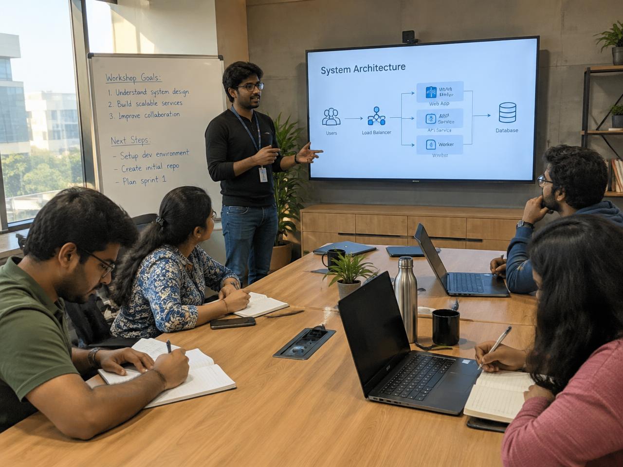 Engineers in an architecture workshop